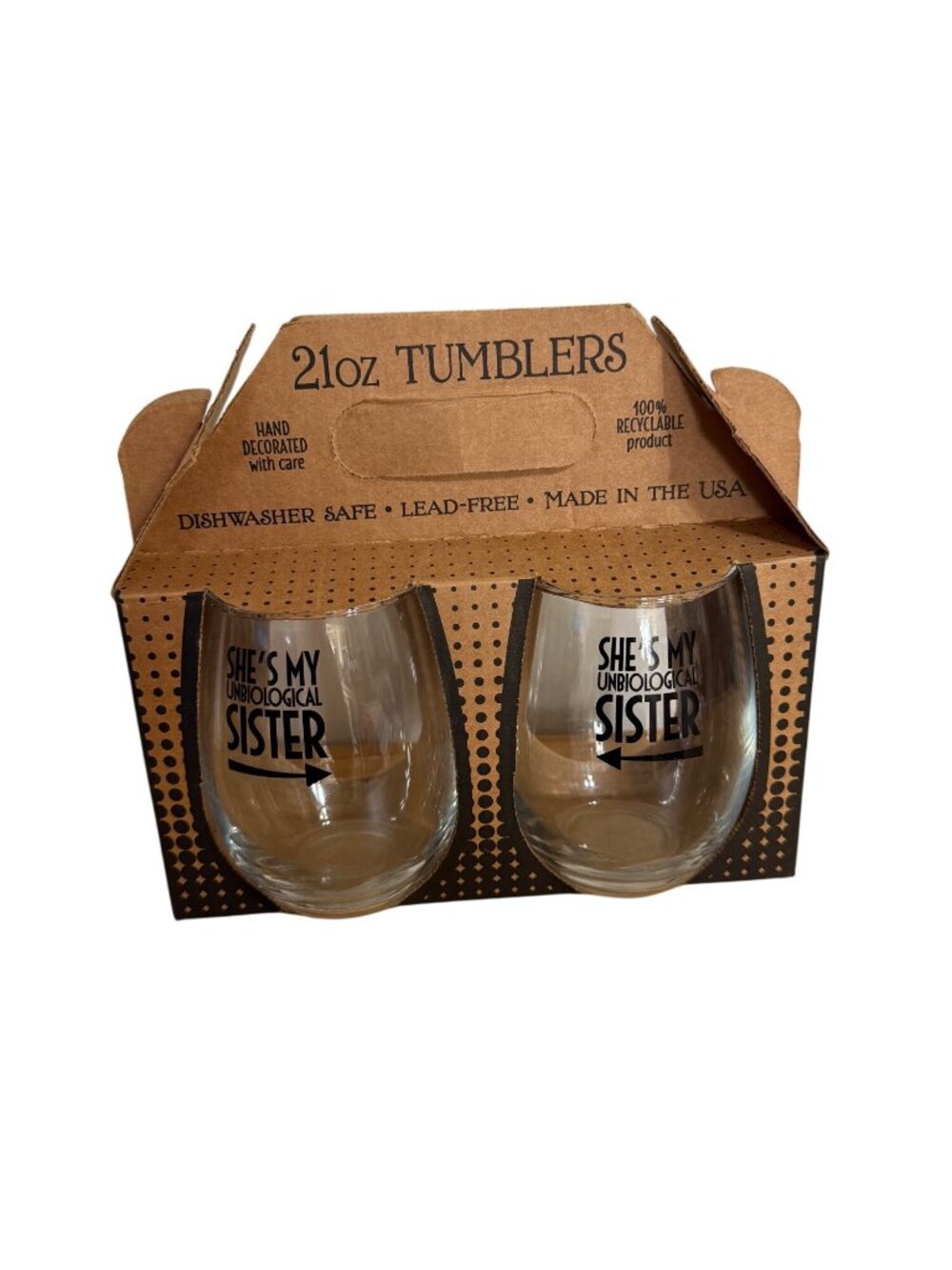21oz Shes My Unbiological Sister Stemless Glass Tumblers Duo Set Dishwasher Safe